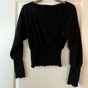 Wide neck black long sleeve top